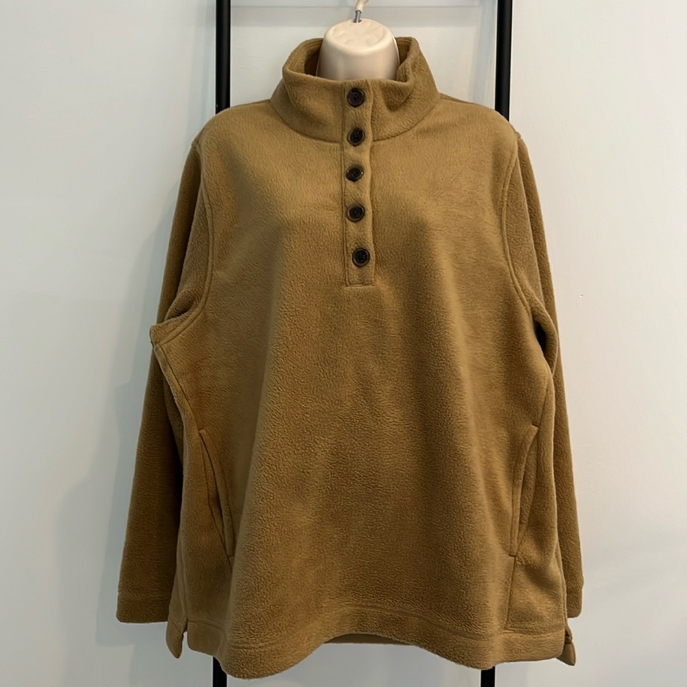 J.Crew Fleece Sherpa 1/4 Button Sweatshirt Camel Women Size XL